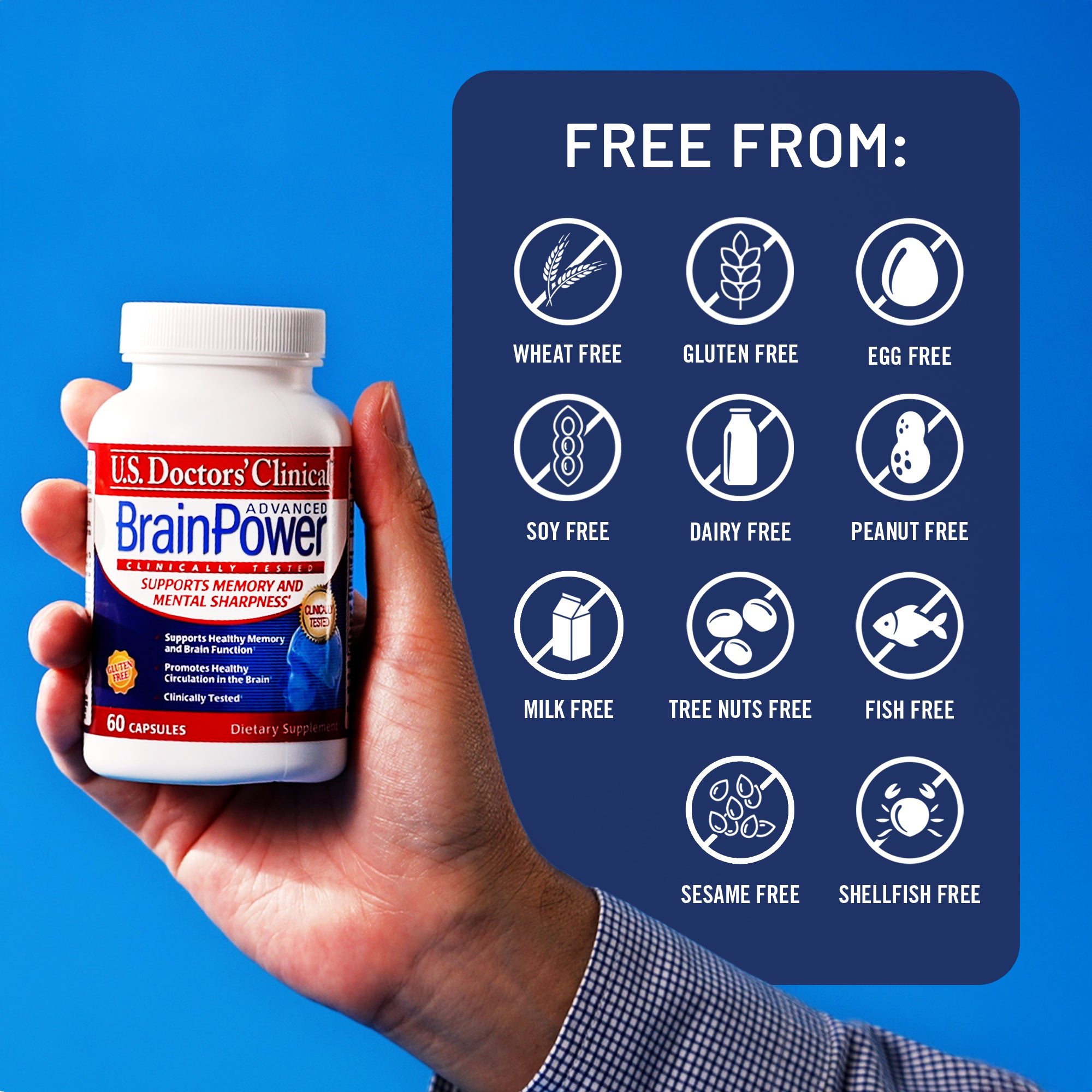 Hand holding a bottle of BrainPower Advanced