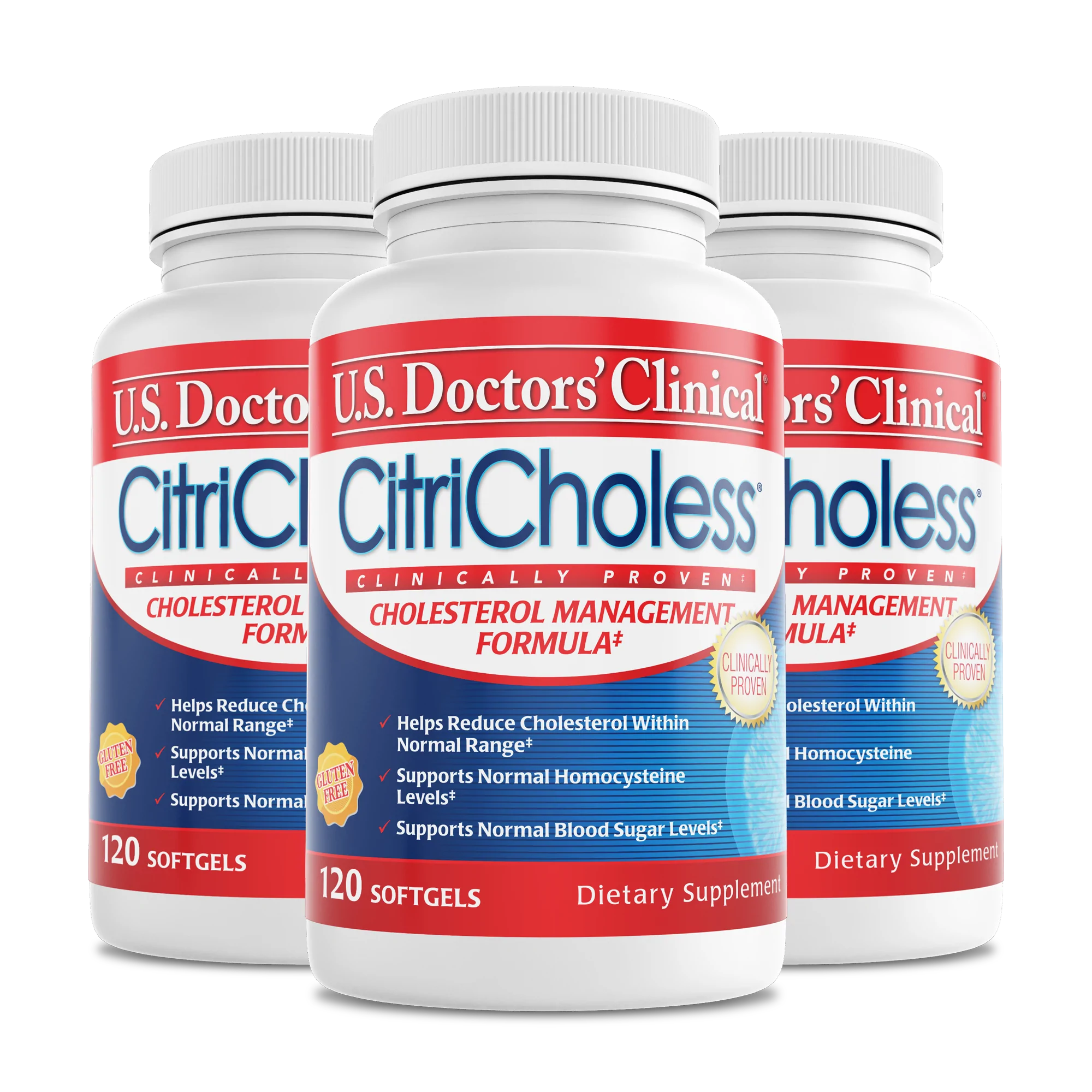 3 bottles of U.S. Doctors' Clinical CitriCholess cholesterol management supplement