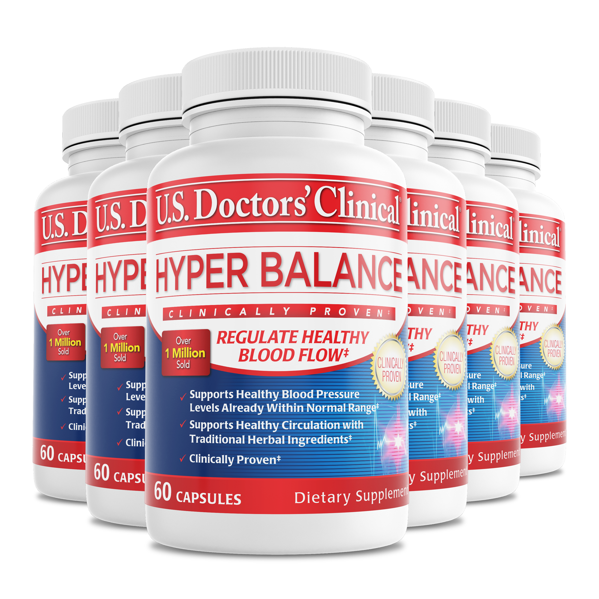 A 6-pack bundle of HyperBalance dietary supplement bottles, each labeled with the brand U.S. Doctors' Clinical