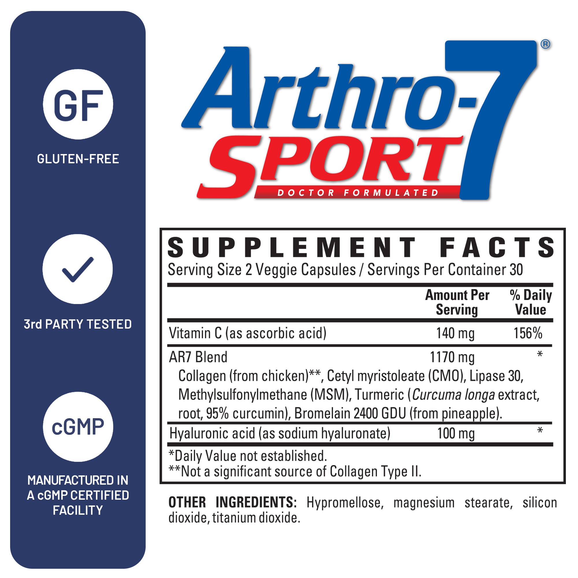Arthro-7 supplement label with supplement facts and certification logos.