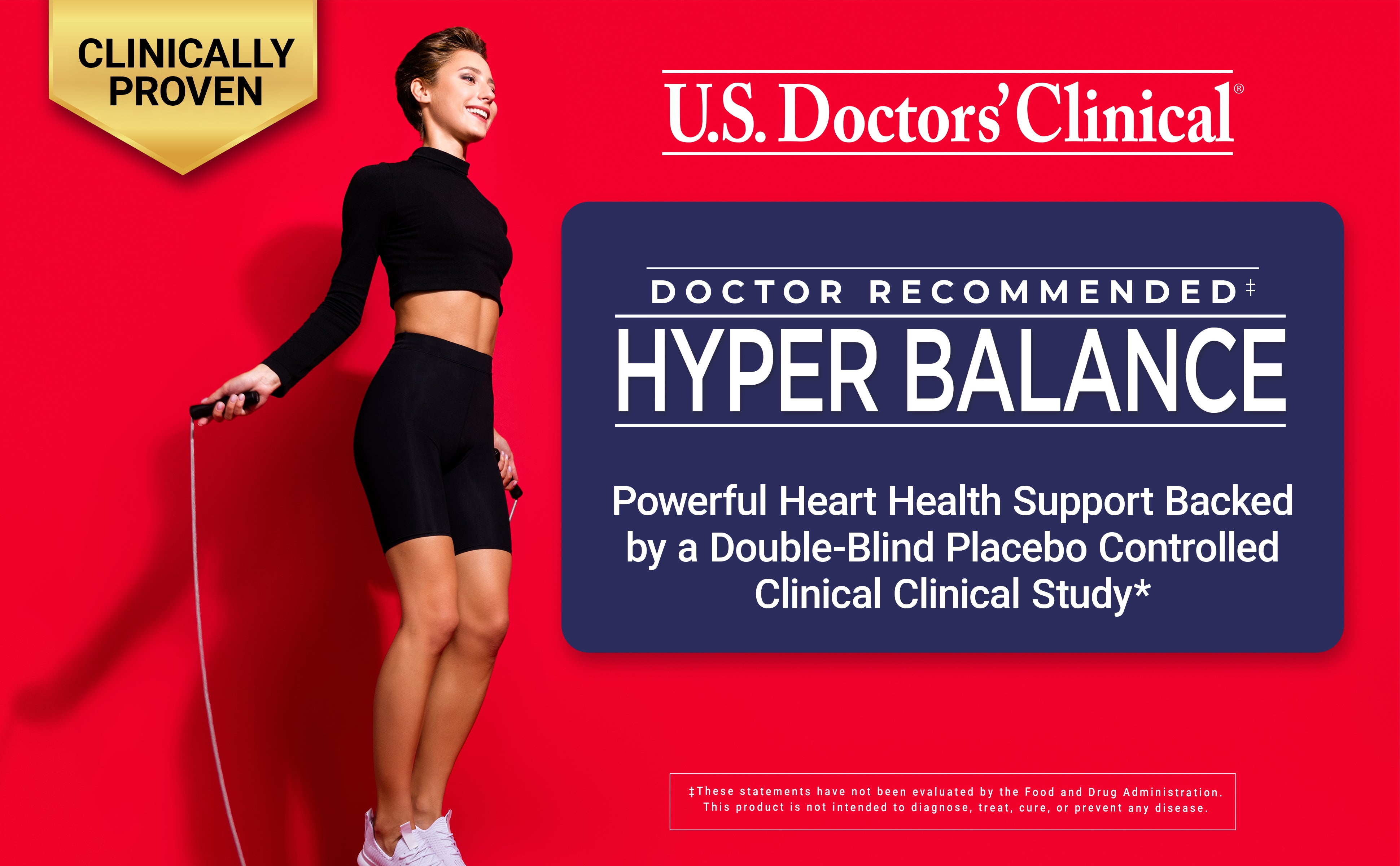 Advertisement for U.S. Doctors' Clinical Hyper Balance on a red background with a person holding a rope.