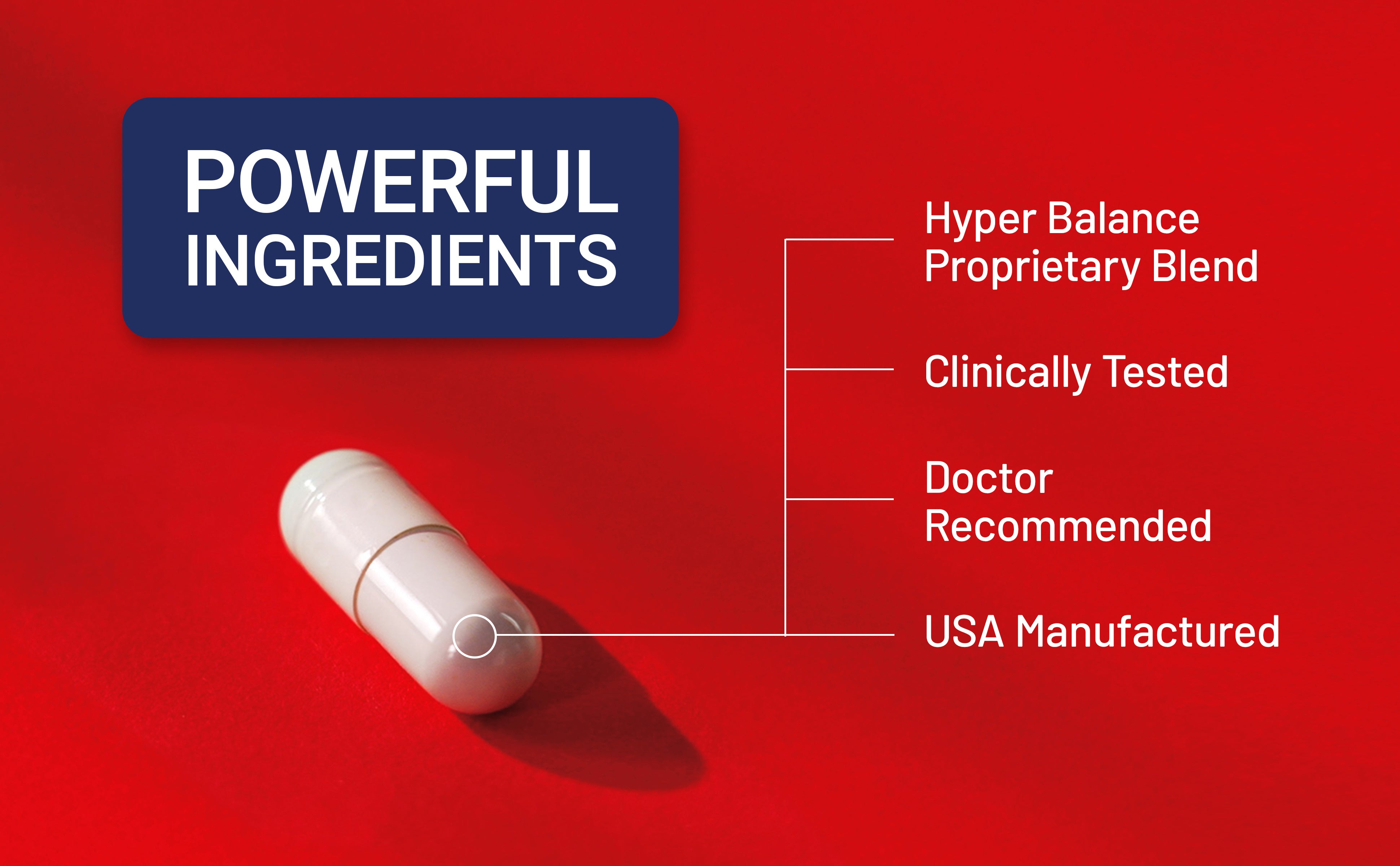Capsule with 'Powerful Ingredients' label on a red background