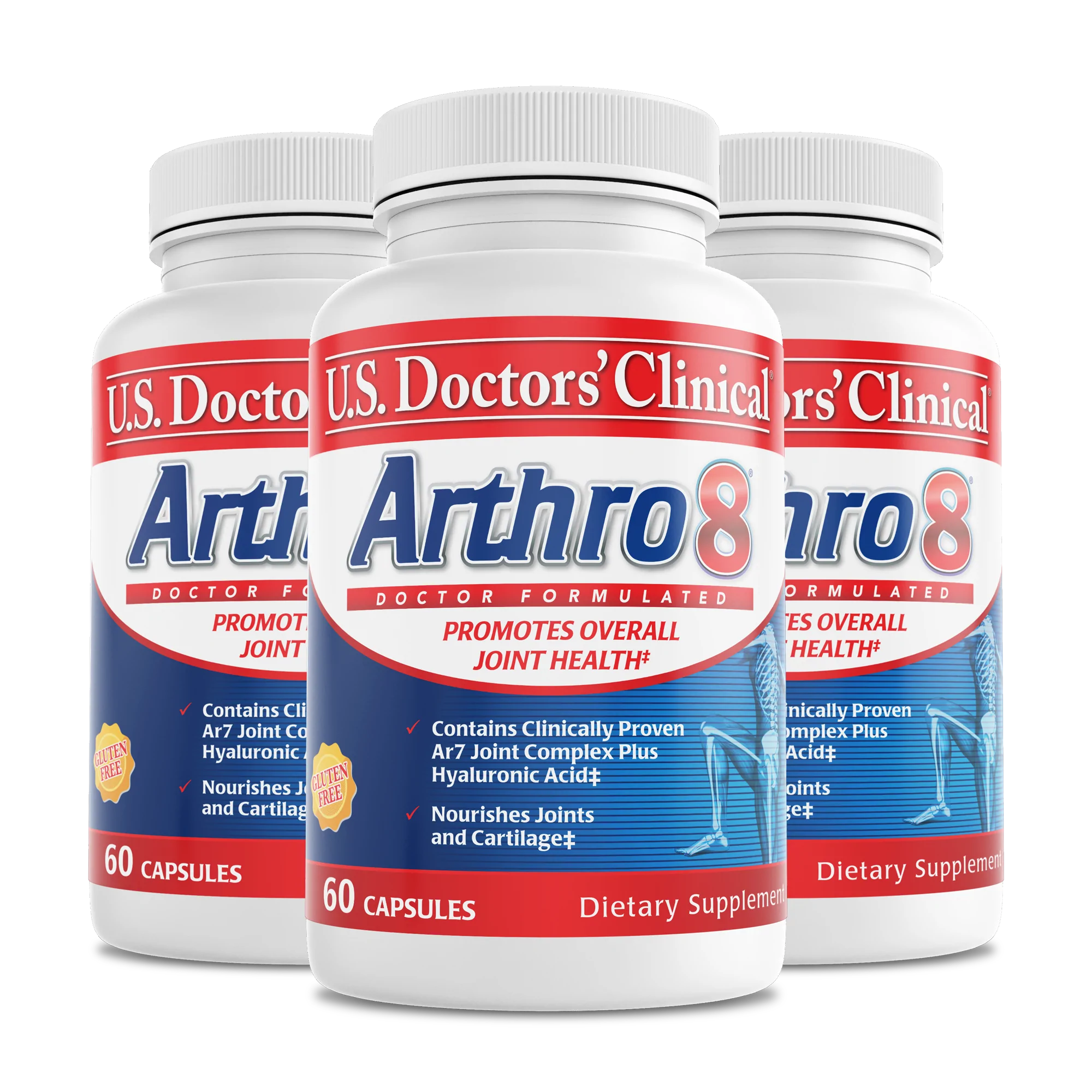 3 bottles of U.S. Doctors' Clinical Arthro8 joint supplement