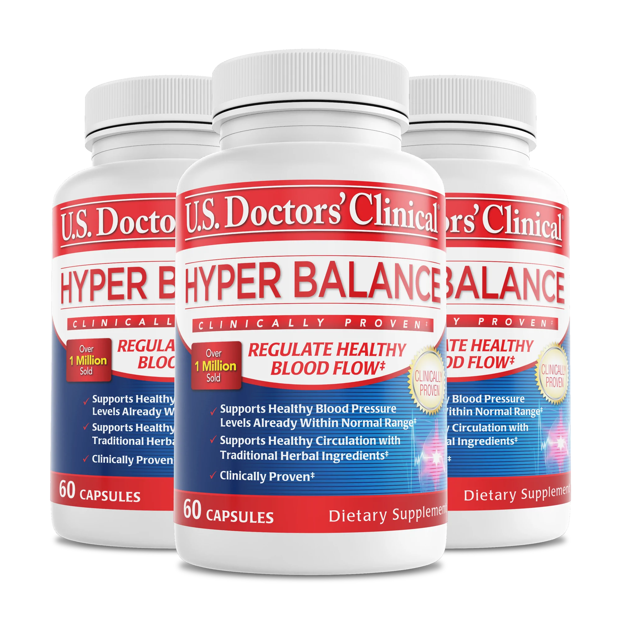 A 3-pack bundle of HyperBalance dietary supplement bottles, each labeled with the brand U.S. Doctors' Clinical.